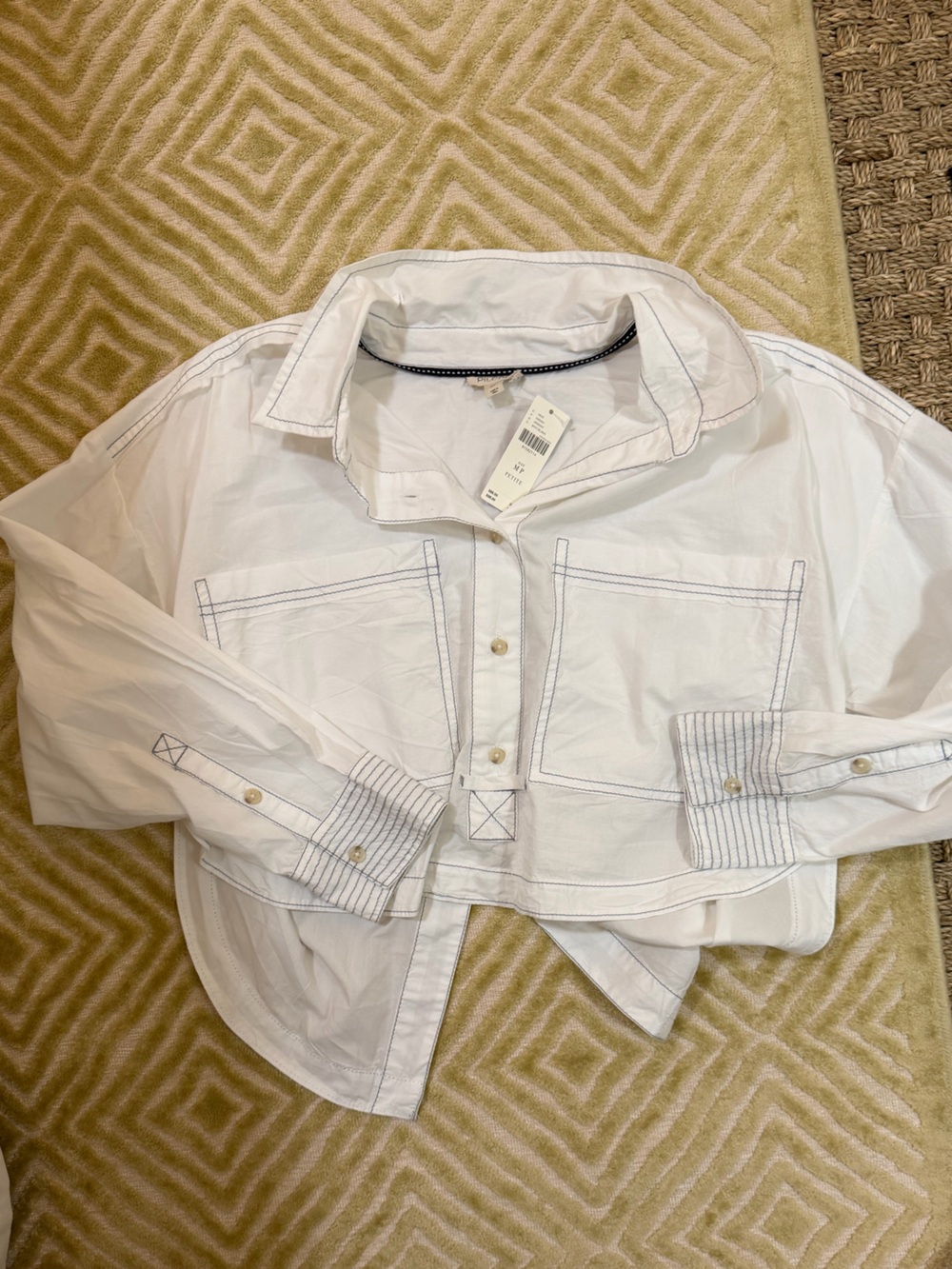 White Womens Button-Up Shirt with Contrast Stitching